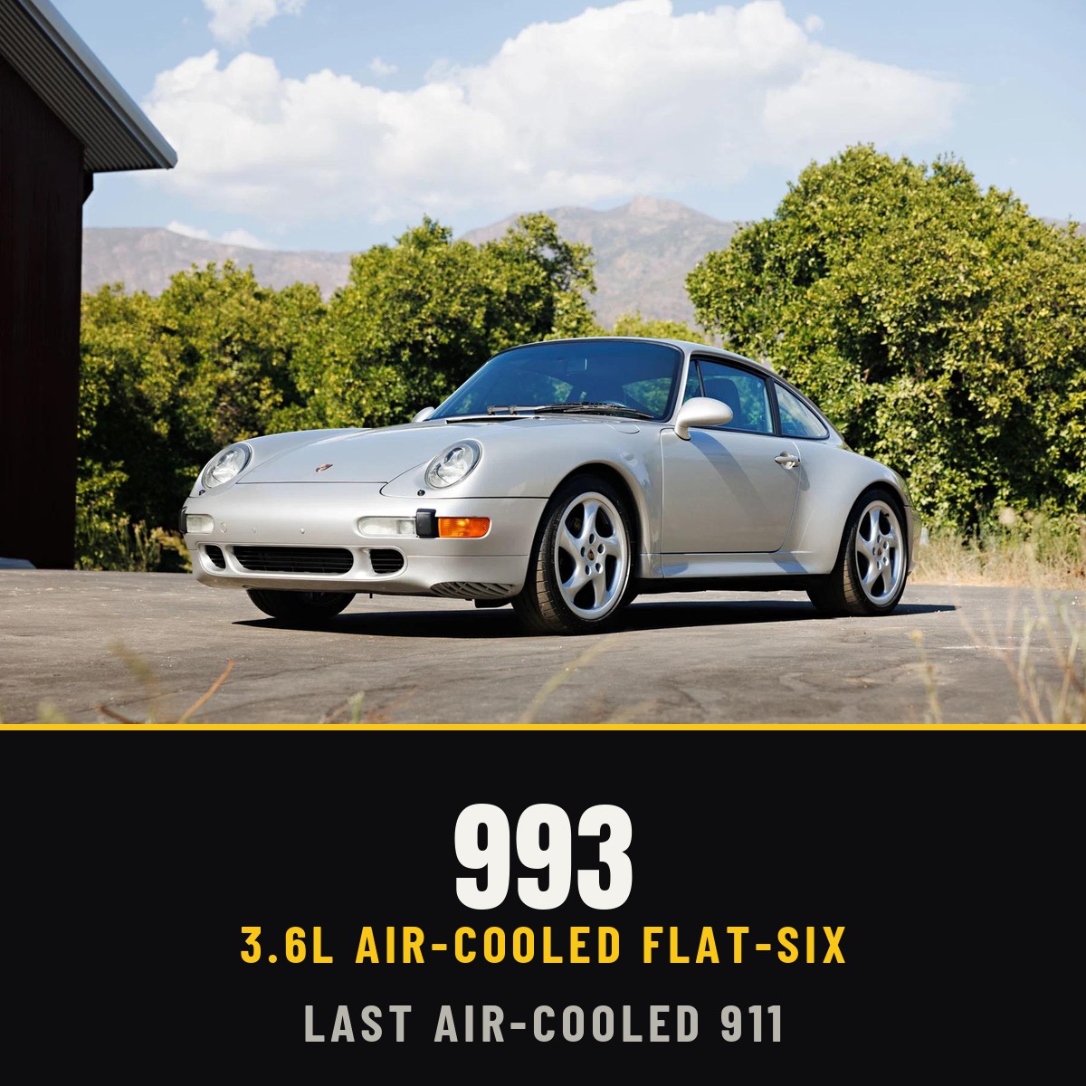 993 tee design: the silver 993-generation 911 above the words 993 — 3.6L Air-Cooled Flat-Six · Last Air-Cooled 911